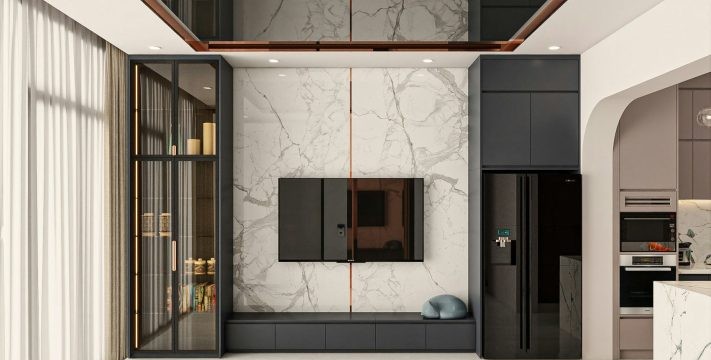 THIẾT KẾ & THI CÔNG TRỌN GÓI NHÀ PHỐ 458M2 - ANH HUY 31 Anh 3D thiet ke thi cong noi that nha pho MrHuy phong khach 711x400 1 1