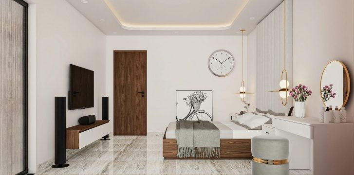 THIẾT KẾ & THI CÔNG TRỌN GÓI NHÀ PHỐ 458M2 - ANH HUY 35 Anh 3D thiet ke thi cong noi that nha pho MrHuy phong ngu1 2 727x400 2