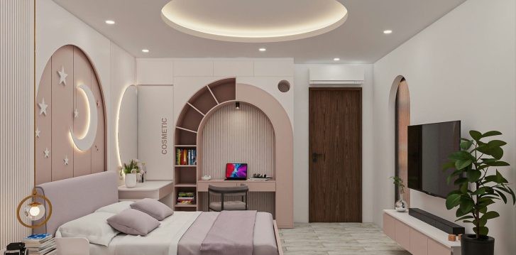 THIẾT KẾ & THI CÔNG TRỌN GÓI NHÀ PHỐ 458M2 - ANH HUY 50 Anh 3D thiet ke thi cong noi that nha pho MrHuy phong ngu4 2 727x400 2