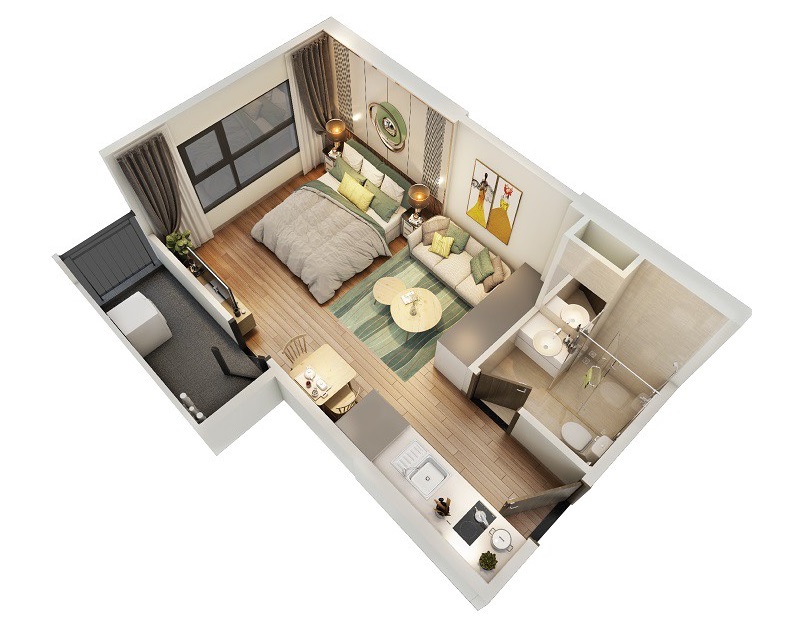 THIẾT KẾ CĂN HỘ STUDIO 30M2 - TỐI ƯU KHÔNG GIAN SỐNG HIỆN ĐẠI 6 mau thiet ke can ho studio vinhomes